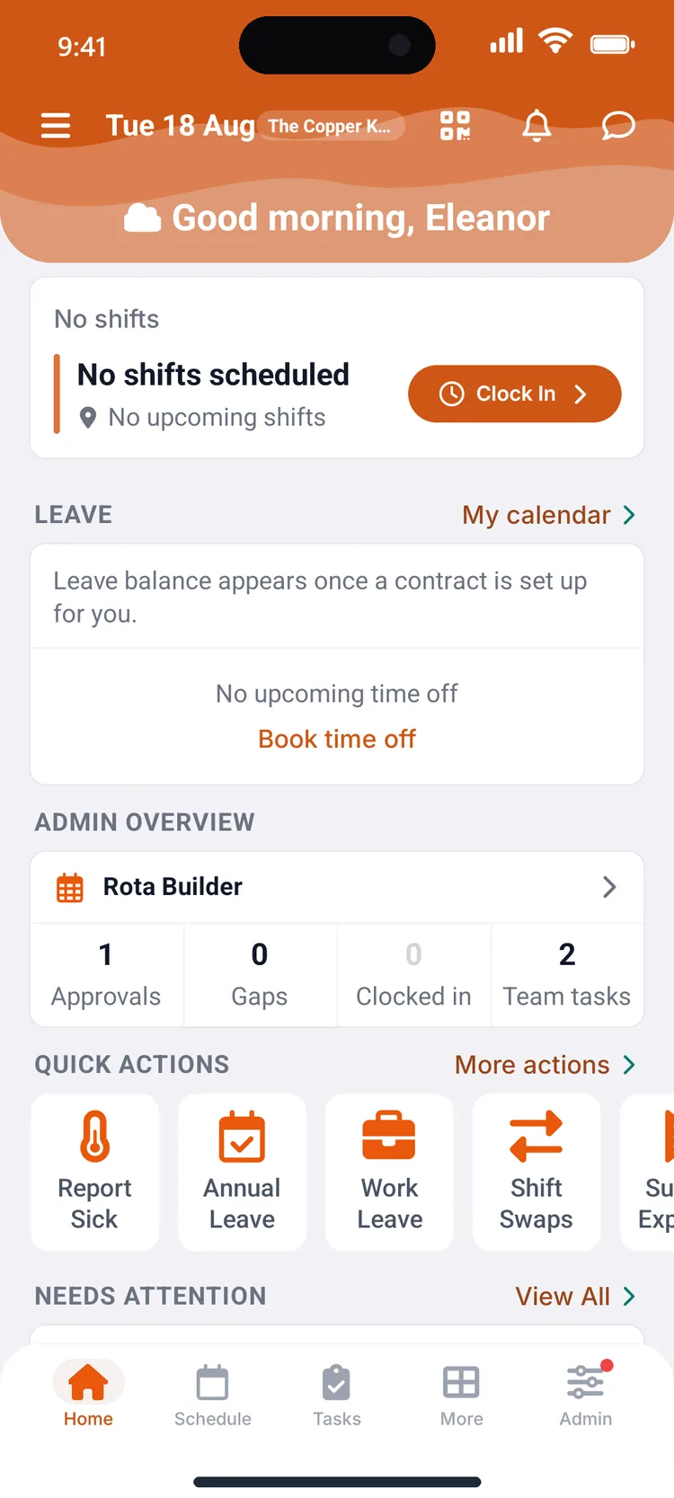 Zero re-skinned in orange for a café - same app, different brand colour