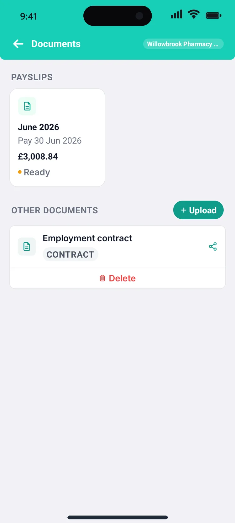 Zero documents screen storing staff certificates with expiry reminders